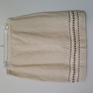 Talbots Skirt Womens 10 Irish Linen Blend Natural Embroidered Pencil Office